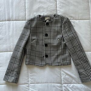 H&M Black and White Plaid Cropped Blazer